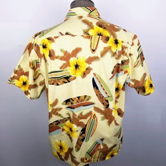 70’s TAMARE VINTAGE HAWAIIAN Tropical Shirt Mens L Pale Yellow- Butterfly Collar - Picture 3 of 7